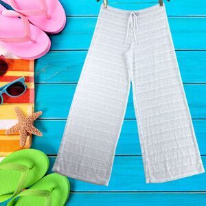 Jordan Taylor White Mesh Pants M Swimsuit Cover Up Wide Leg Resort Beachwear